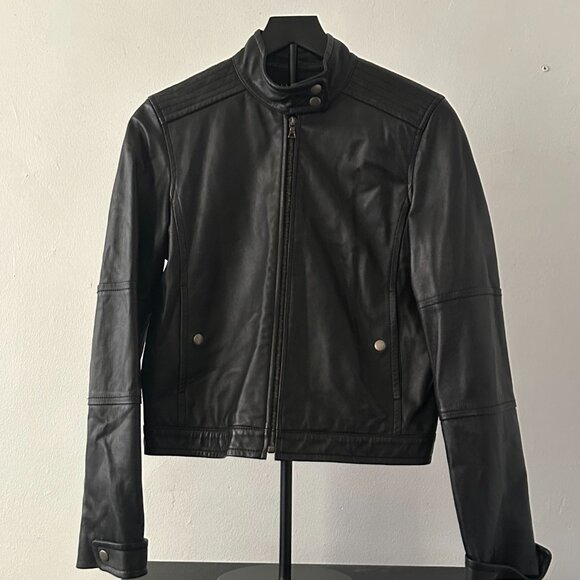Theory Black Leather Moto Jacket – Size M - Picture 2 of 5